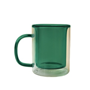 Renk kolu ile 350ml 11.8oz koyu yeşil kupa yalıtımlı cam cam kupa termal cam kupa fincan