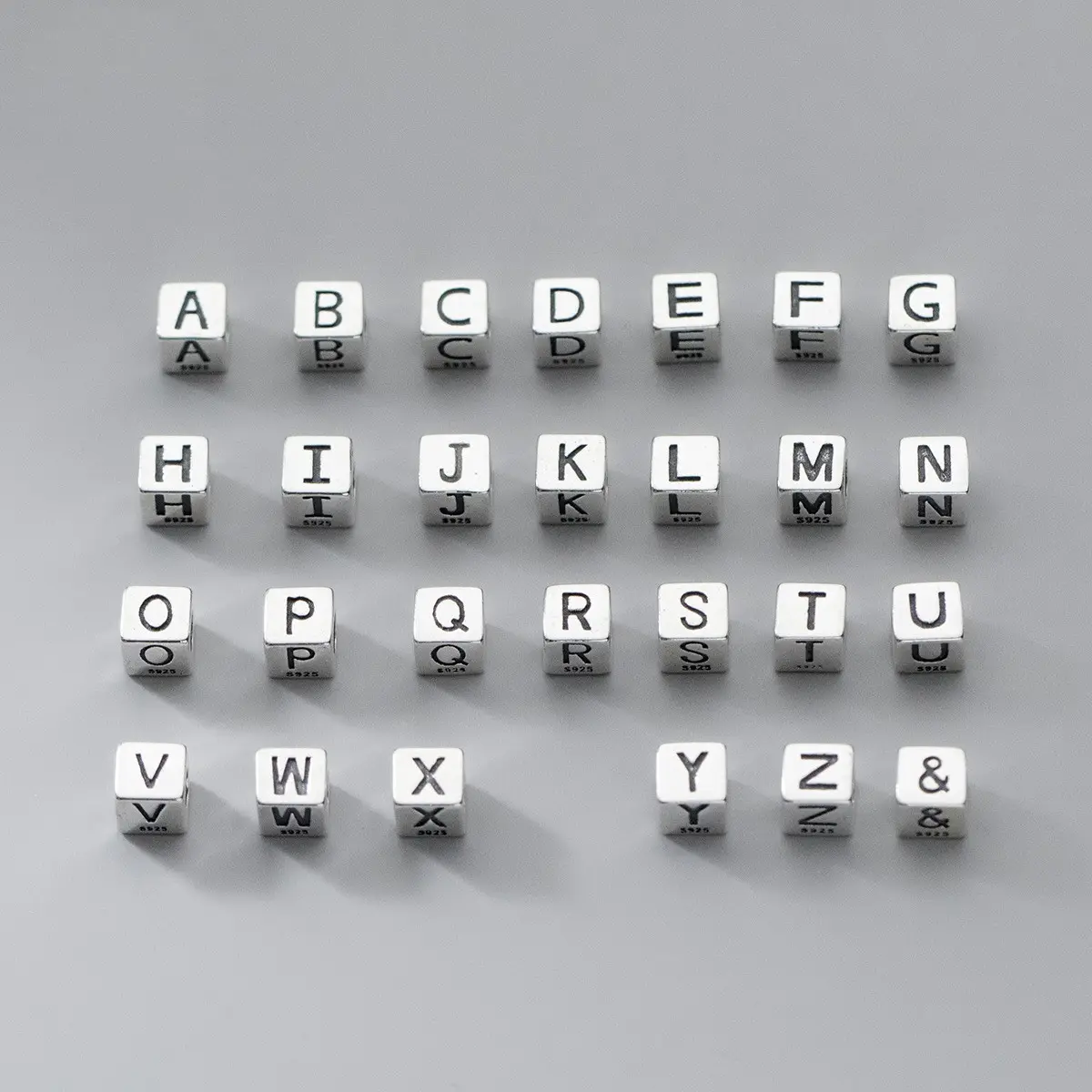 S925 Silver 26 Hollow English Alphabet Necklace Matte Cube Letter Spacer Beads For Jewelry Making DIY Jewelry Accessories