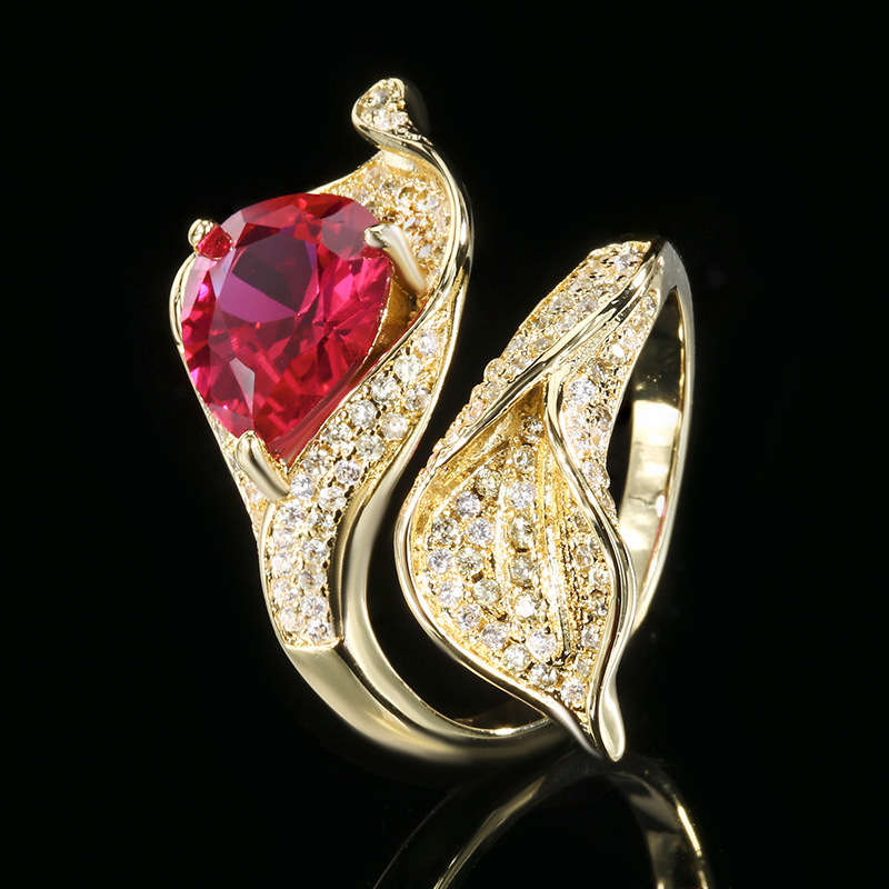 Corindon rouge, taille ouverte 5#Anneau