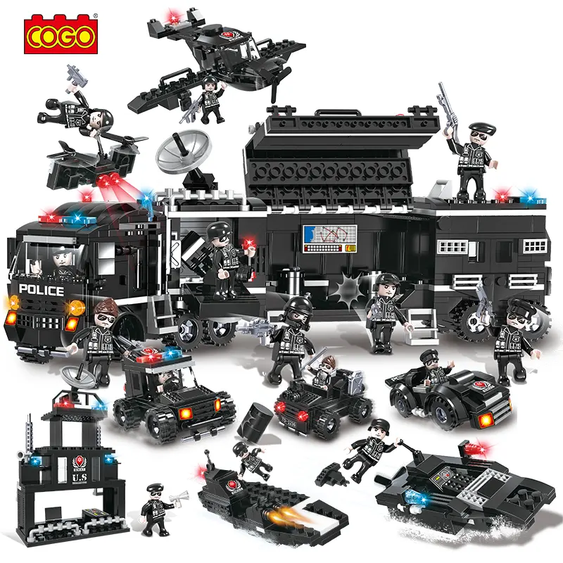 COGO Police 8 in 1 Deformation Build Block Bricks Swat Citys Truck Educational Building Blocks Sets