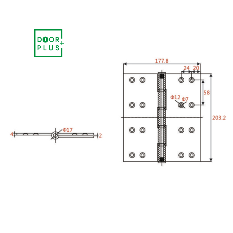 Doorplus Customized Heavy Duty Brass Concealed 6 Inch 180 Degree Rose Gold Door Pivot Hinge
