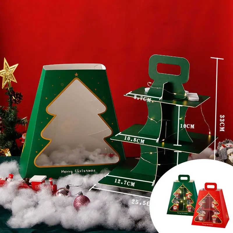 Caixa de embalagem de cupcake, caixa de embalagem de embalagens para natal com cupcake, torre de trapezoide dupla, sobremesa, caixa de papel de presente, sem led cupcake