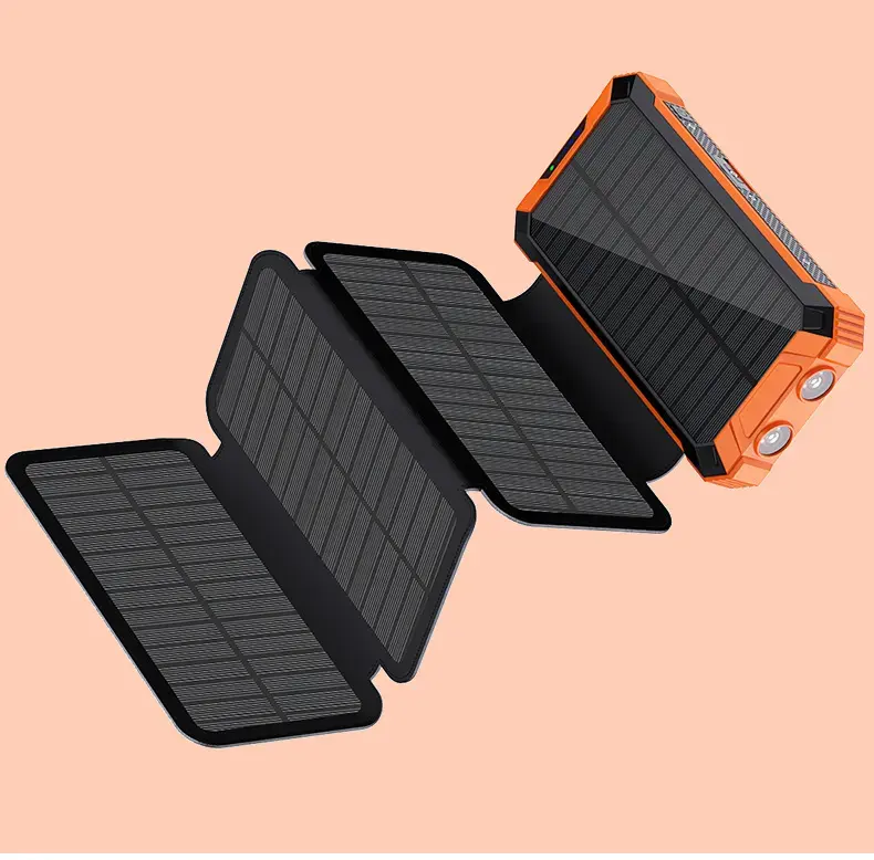 OEM/ODM, venta al por mayor, Banco de energía solar portátil, cargador de panel solar USB dual con linterna LED, Banco de energía 20000Mah