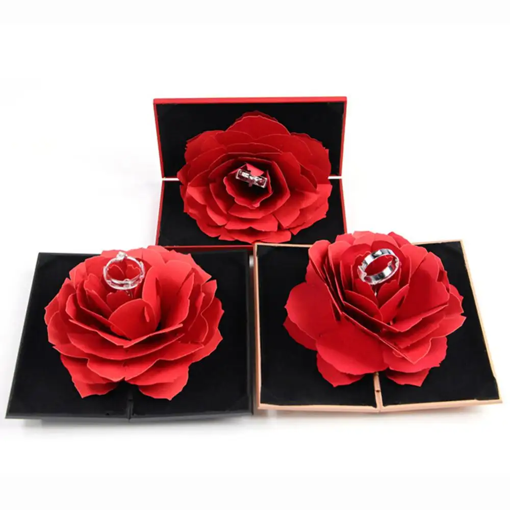 Contenitore di regalo 3D moda vintage elegante Degli Anelli di Cerimonia Nuziale Anello di Fidanzamento Fiore della Rosa Del Regalo Scatole per la Visualizzazione di Gioielli regalo Di Natale