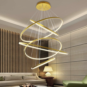 Modern lüks kolye ışık daire halkaları asılı lamba ofis alışveriş merkezi otel Villa ev dekorasyon aydınlatma armatürü altın lamba - Product Image 3
