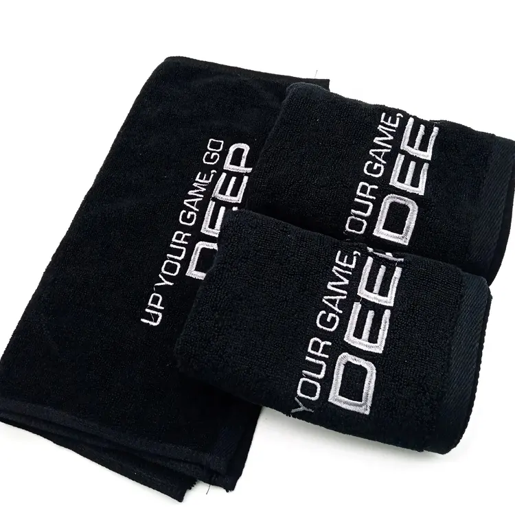 Toalla deportiva de gimnasio con bordado negro, Logo personalizado, 100% algodón