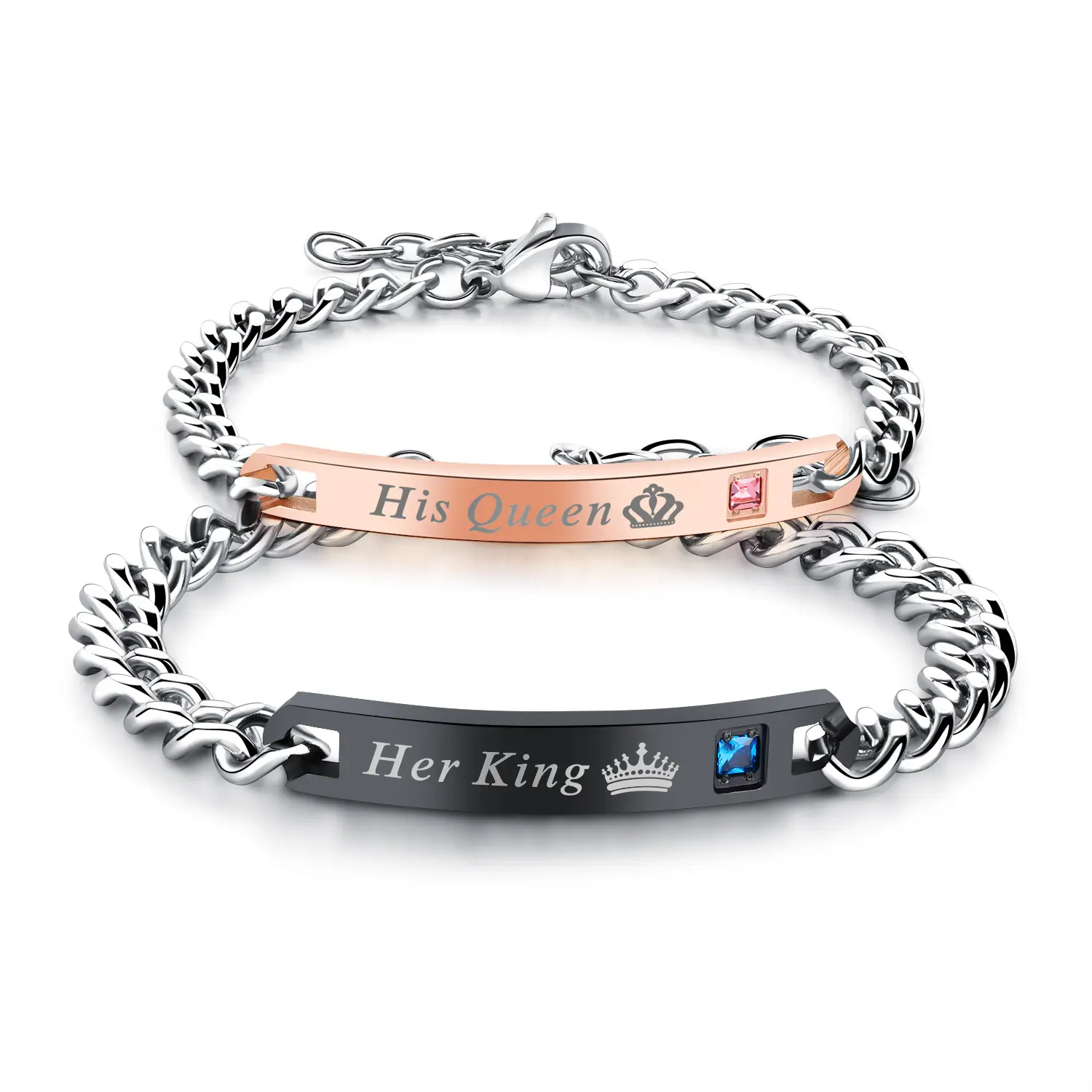 Gift for Lover His Queen Her King Stainless Steel Couple Bracelets for Women Men Jewelry Matching Set His Hers couple bracelet