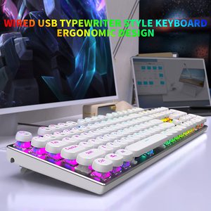 USB有线游戏键盘时尚定制104键发光二极管背光pbt键帽复古打字机机械键盘 - Product Image 2