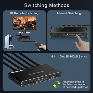 <strong>4</strong> Port Hdmi <strong>Switch</strong> HDMI 8K60Hz with EDID ARC, <strong>4</strong> PCs <strong>1</strong> Monitor Support USB 3.0 Audio Out 4x1 <strong>KVM</strong> <strong>Switches</strong>