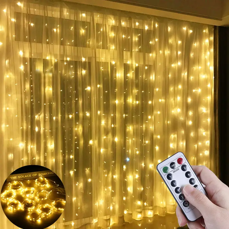 Lampu gantung Led, tirai Natal, dekorasi peri dengan Remote Control 8mode, lampu karangan bunga pernikahan 3m untuk kamar tidur, rumah, liburan