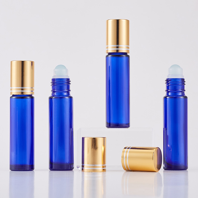 Blue bottle + electroplated aluminum gold cap