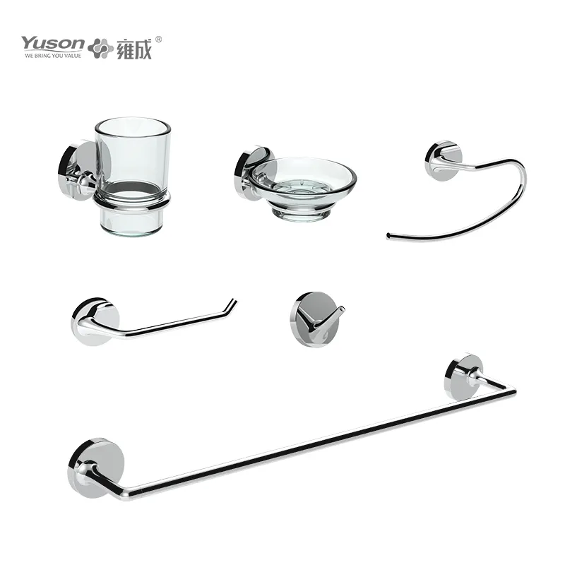Yuson 26100-CP moderno 6 piezas de montaje en pared de zinc cromado baño Toliet accesorios de baño conjunto de lujo en línea