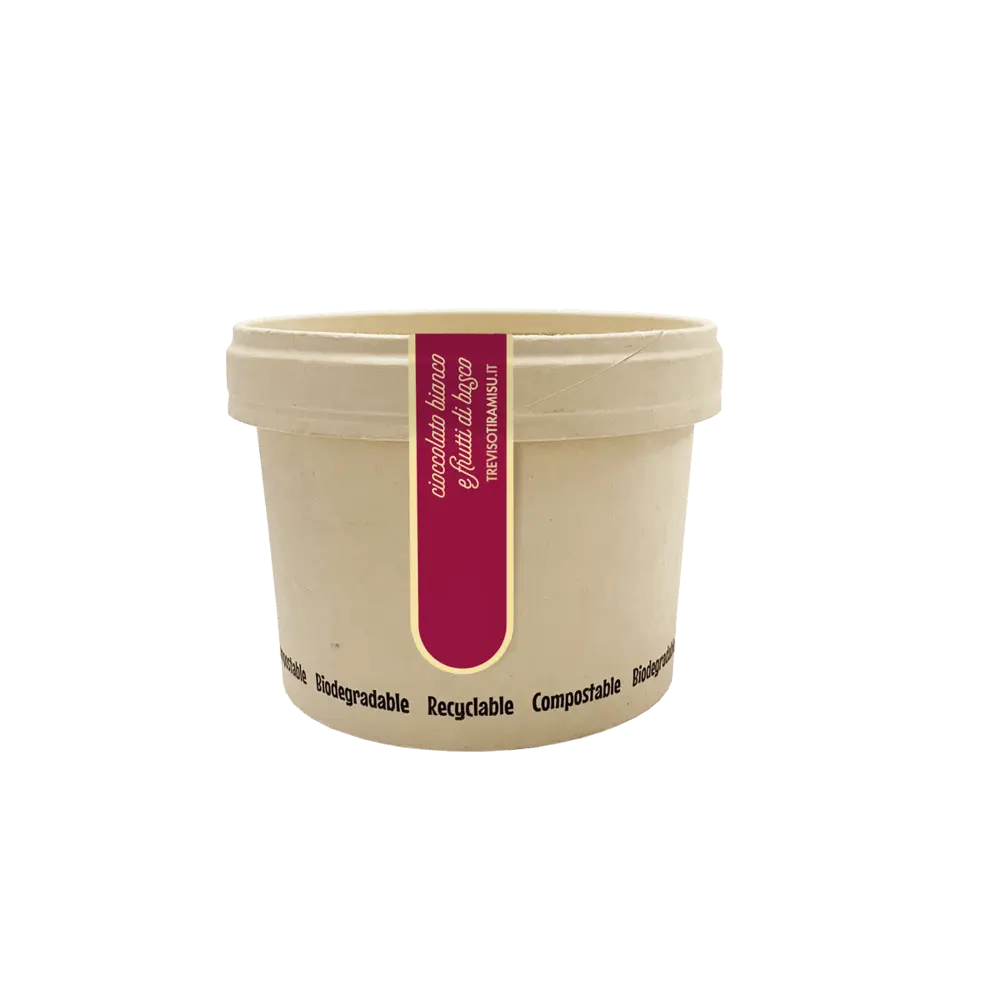ขนมทิรามิสุแบบดั้งเดิมจากไวท์ช็อกโกแลตและรสเบอร์รี่บรรจุในถ้วยผลิตภัณฑ์แช่แข็งคุณภาพสูง