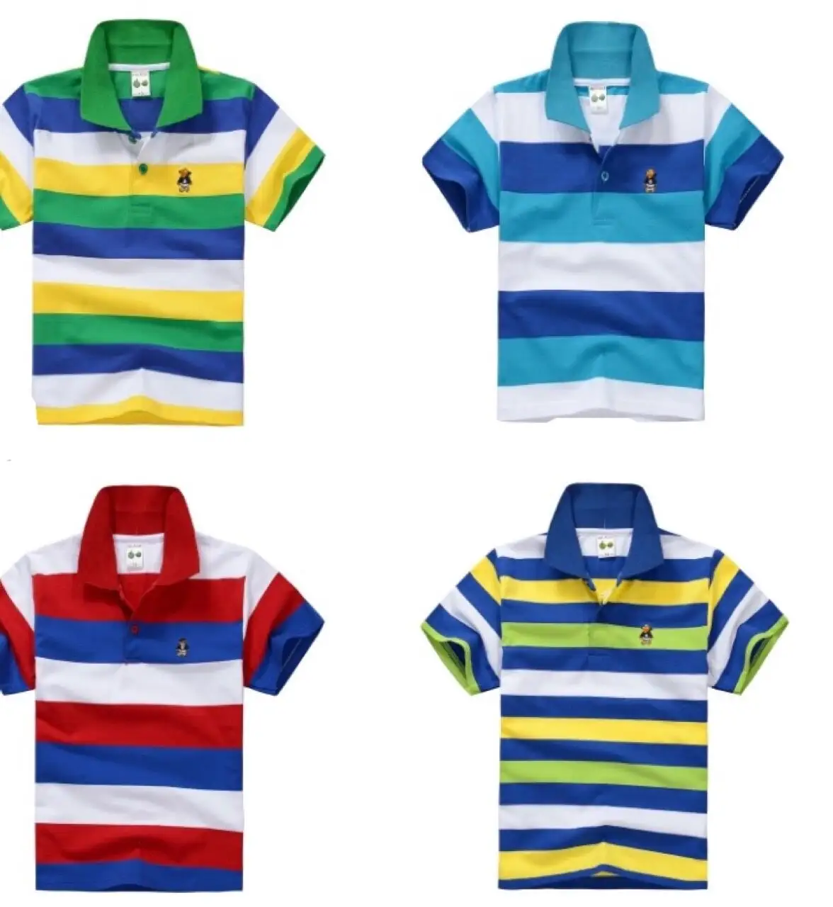 Camiseta listrada de algodão para meninos, 2-15 anos, novo design, roupa infantil, camiseta polo