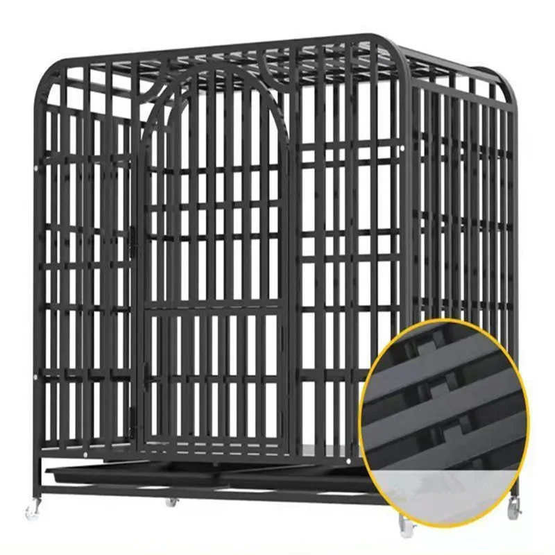 Outdoor Heavy High Strength Stainless Dog Cages With Wheels, Foldable Strong Stainless Steel Large Dog Cage Metal Dog Kennel