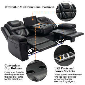 Uzatılabilir Metal çerçeve ile Modern siyah ev sineması Recliner sandalye oturma odası için LED ışık şerit ve merkezi konsol - Product Image 2