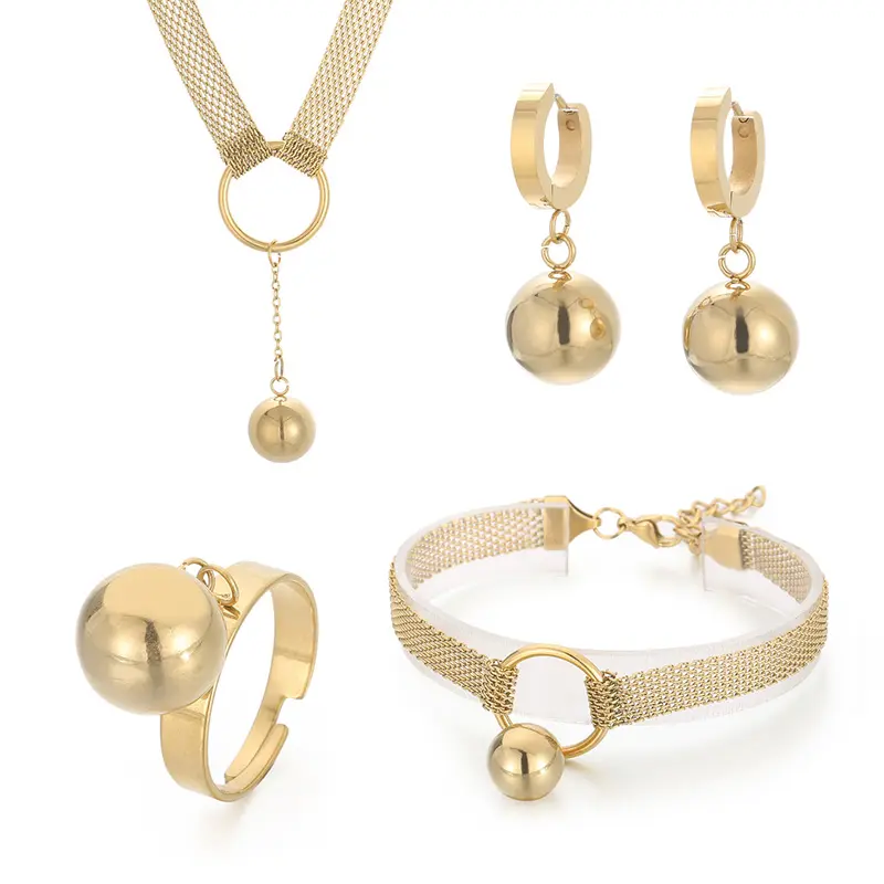 Collana con bracciale rotondo con catena a rete Kalen Set in oro 18 carati Set di gioielli da donna in acciaio inossidabile