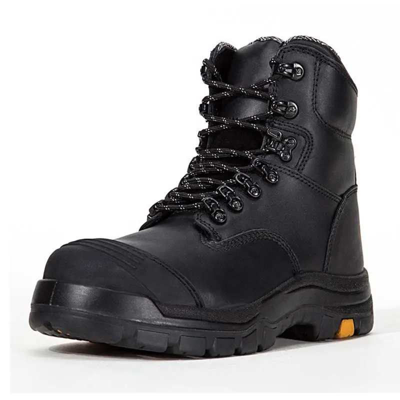 Bottes de sécurité anti-perçage en plaque d'acier, chaussures de travail en cuir véritable avec semelle extérieure en PU, chaussures de sécurité personnalisées noires à coupe haute pour hommes