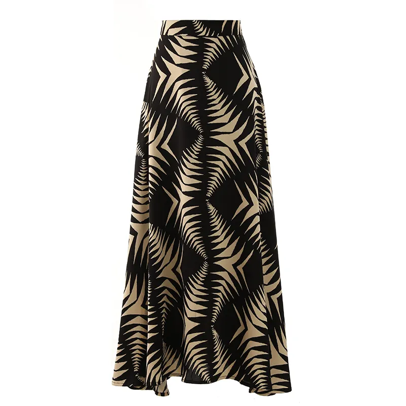 Moda donna Maxi gonne elasticizzate a quattro vie indossare tutti i giorni gonna lunga con stampe zebrate a trapezio all'ingrosso