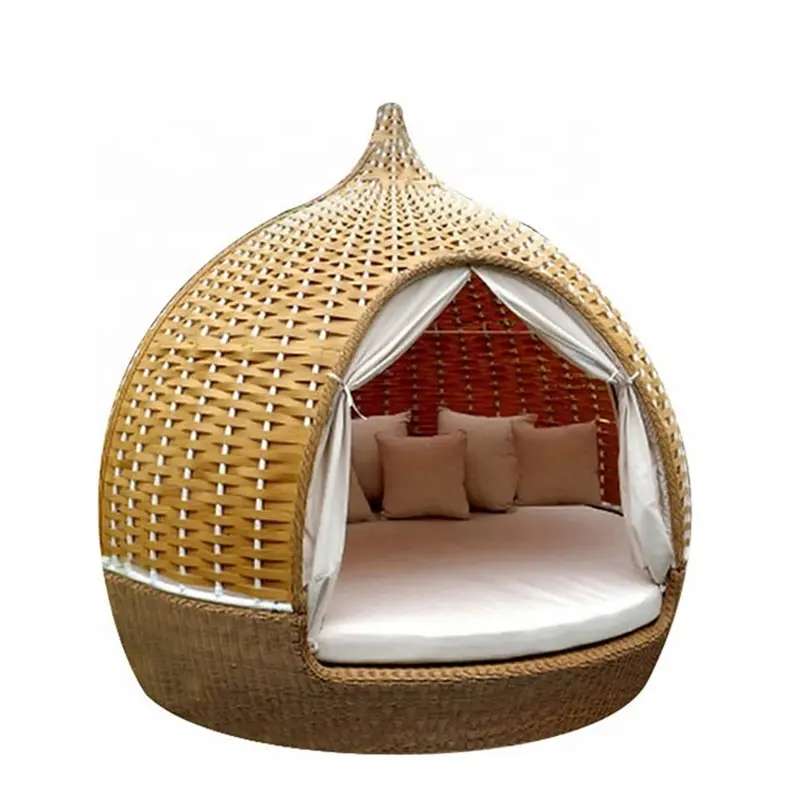 Espreguiçadeira sofá pátio rattan, cama redonda, mobiliário para o jardim, quintal, piscina, ar livre, rattan, espreguiçadeiras