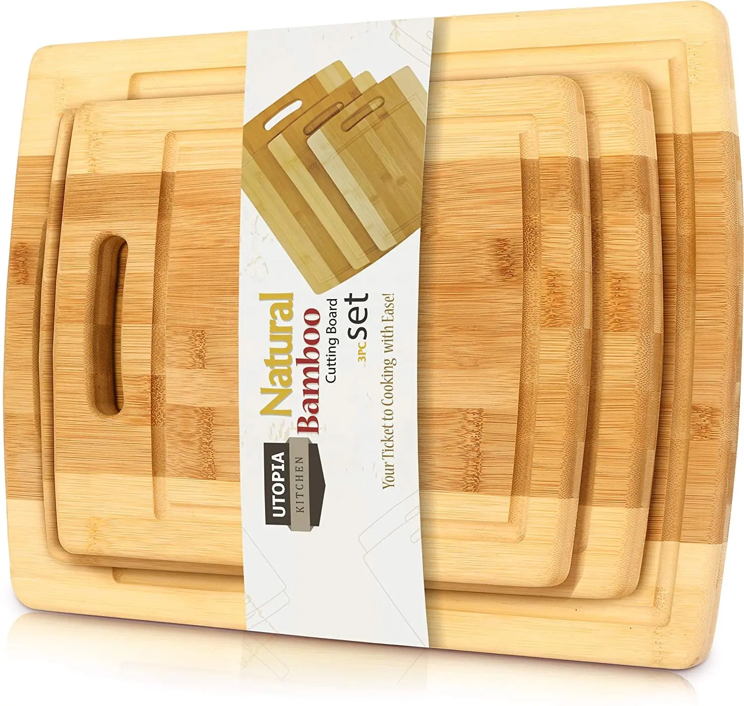 Tabla para cortar madera Natural, Juego de 3 piezas de madera de bambú para Cocina