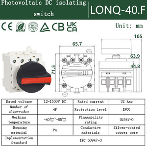 太陽光発電スイッチDC1200V 32A 4P絶縁DCスイッチ屋外防水接続ボックスモジュールスイッチに使用 - Product Image 6