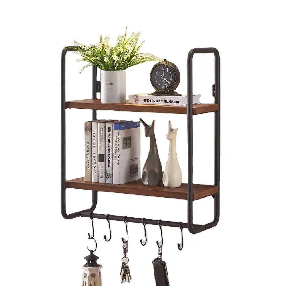 Da Parete In Legno massello Mensola con Ganci 2-Tier Scaffali A Parete per Cucina Bagno Camera Da Letto e L'ufficio