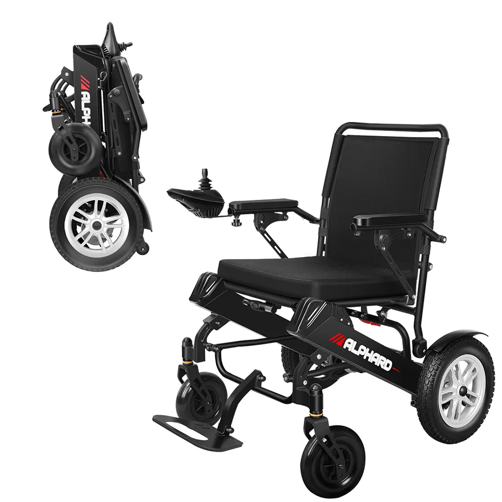 Yaşlı seyahat taşınabilir katlanır bavul elektrikli tekerlekli sandalye devre dışı motorlu alüminyum hafif elektrikli tekerlekli sandalye
