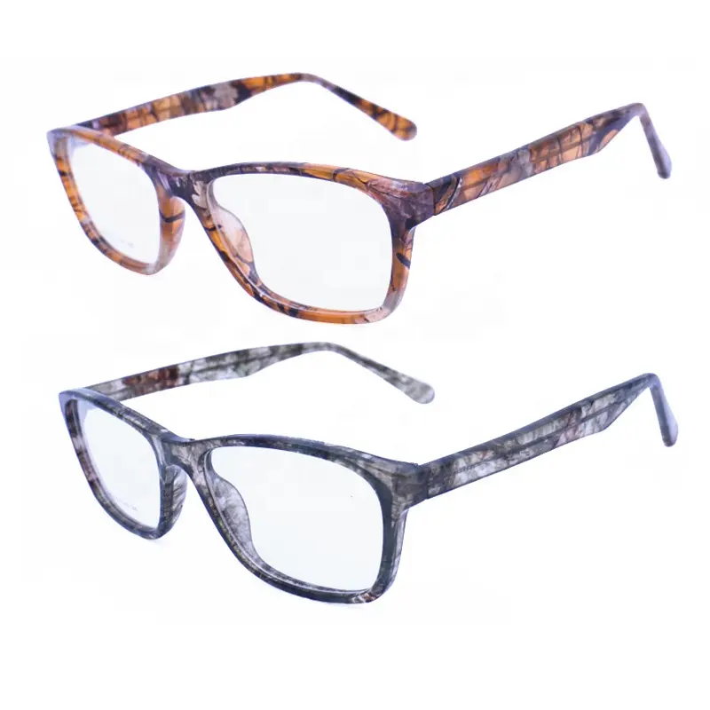 Montatura per occhiali da vista quadrata in acetato a iniezione alla moda con stampa a cravatta con motivo a stampo occhiali da vista colorati in cristallo per unisex G02