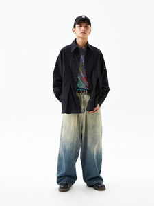 YKMOZI 2024 Fall New Custom Men's Jeans Yellow <strong>Clay</strong> Floral Vintage Print Embroidered Goth Style Loose Pants with Gradual Wash - Product Image 4