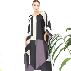 Kadınlar kızlar için yüksek kaliteli yumuşak saten ipek Kaftan gevşek baskılı Maxi elbise artı boyutu gündelik giyim yaz için kısa kollu