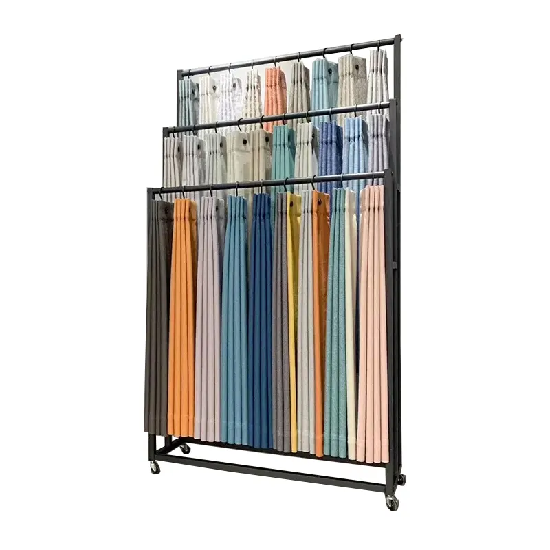Customized Black Curtain Shawl Home Textile Fabric Scarf Color Card Hanging Sample Pants Floor-standing Display Stand