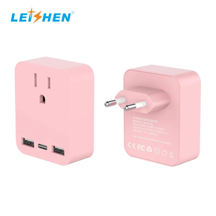 Adaptadores de viagem USB plug América para Alemanha plug conversor adaptador América para UE com carregamento rápido 3 slots USB 5V 3.4A 2 pinos a 3 pinos