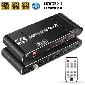 <strong>HDMI</strong> <strong>2</strong>.0b <strong>Matrix</strong> Switch <strong>4</strong> in <strong>2</strong> Out 4K <strong>HDMI</strong> Switcher Splitter+Optical +L/R Audio <strong>Output</strong> Scaler EDID with Remote HDCP2.<strong>2</strong> HDR 10 - Product Image 2