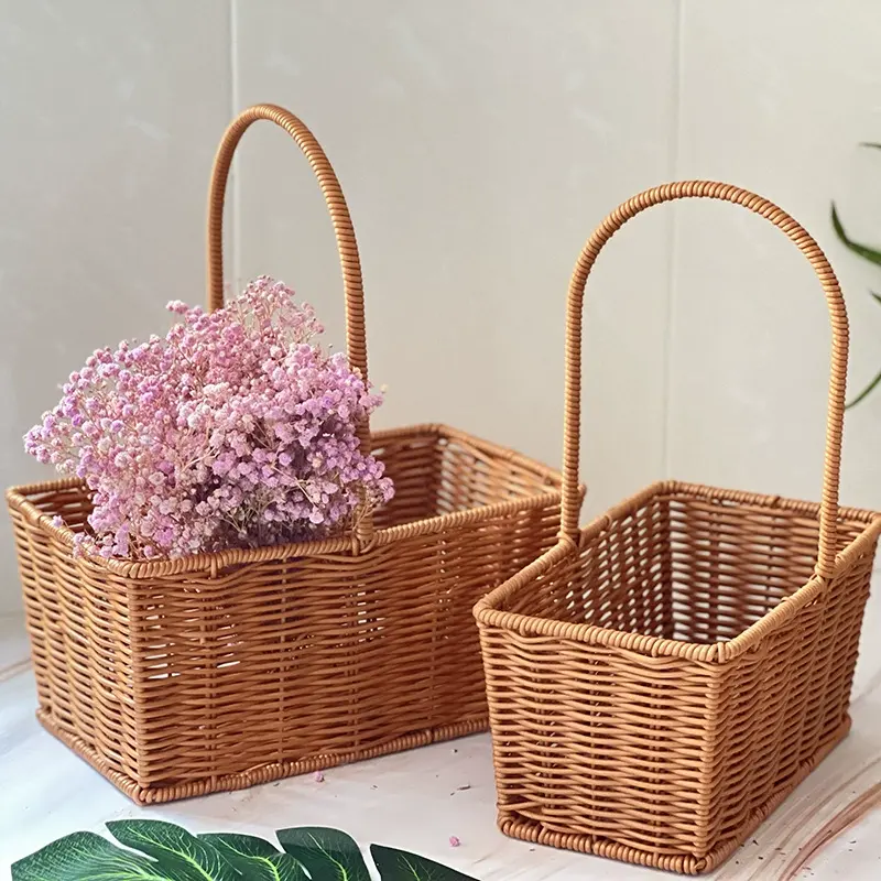 Cesta de vime para presente de flores, mini cesta de vime de vime, cesta de armazenamento feita à mão, alça dobrável, decoração para casa, cesta de ovos