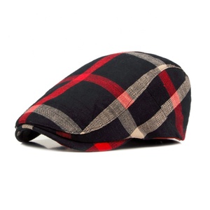 Özel tasarım erkekler keten ekose desenli kumaş bere newsboy ivy kap - Product Image 4