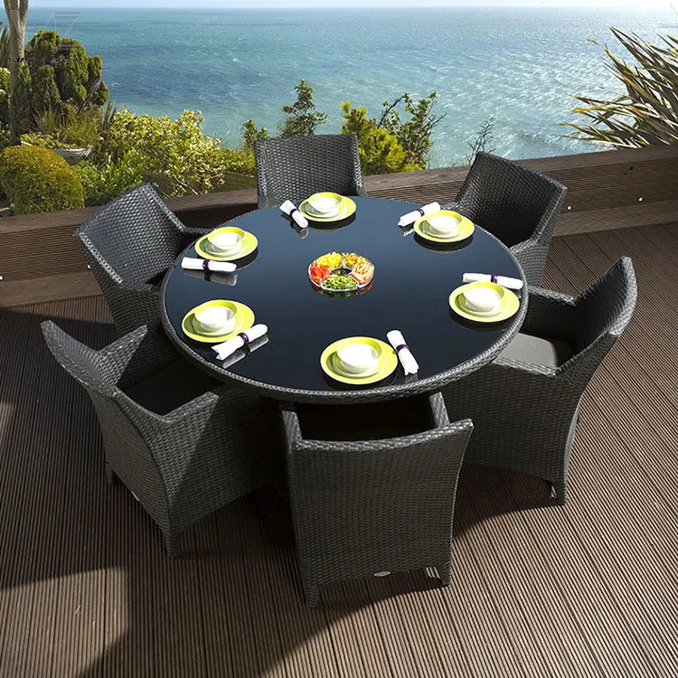 Buiten Ronde Tafel Waterdichte Patio Lounge Kamer Meubels Buiten Tuin Rotan Dinersets