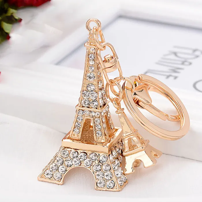 Llavero con diamantes de imitación de la Torre Eiffel, soporte de decoración para llaves, recuerdo, regalo promocional