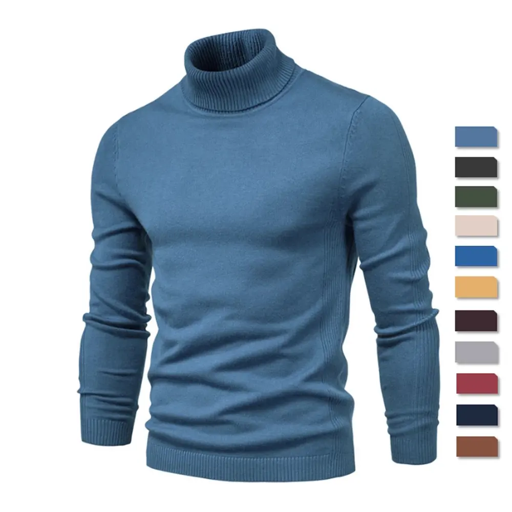 Sudadera de cuello alto para hombre, suéteres informales con cuello de tortuga, Color sólido, de calidad, cálidos, ajustados, novedad