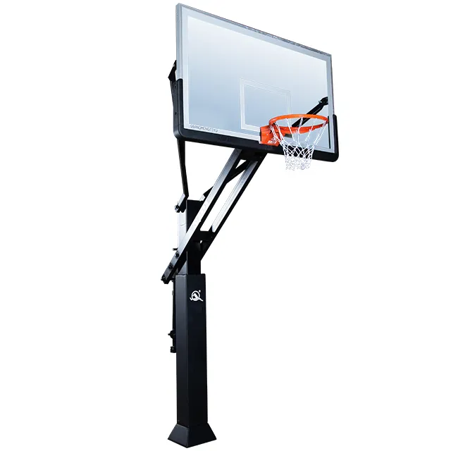 पेशेवर प्रकार का टेम्पर्ड ग्लास बैकबोर्ड ऊंचाई-समायोज्य स्प्लिट-फ़्रेम फ़्लोर आउटडोर बास्केटबॉल सिस्टम