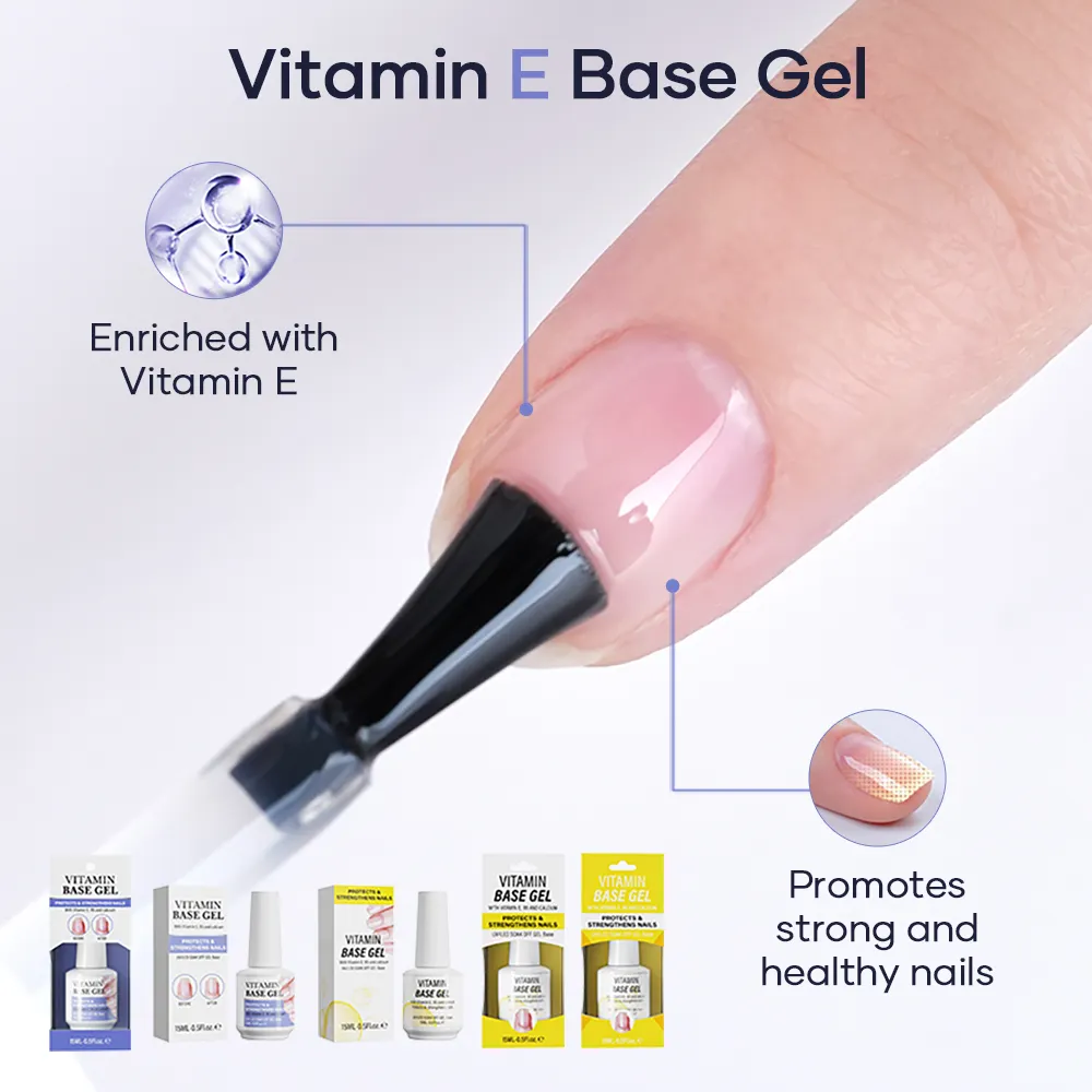 Hochwertige vegane kostenlose Probe UV-LED-Gel Oem Odm Transparent Vitamin Base Coat Gel Functional Gel Base Coat einweichen