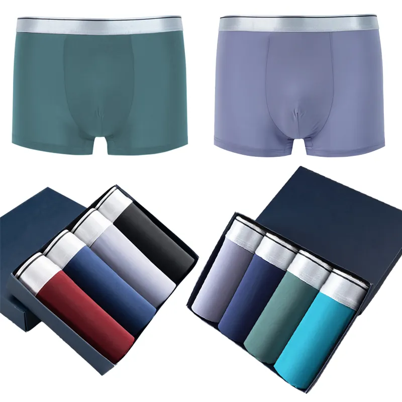 Dropshipping dos homens gelo seda calcinha macia sem costura cuecas plus size Boxer Shorts roupa interior dos homens boxers