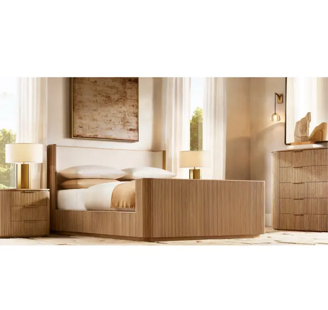 Home bedroom furniture oak wood bed frame king size bedroom bed