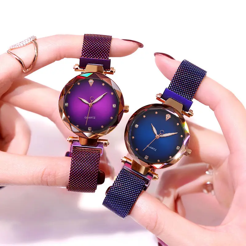 Ímã de relógio feminino Milano malha cinta relógio quartzo senhoras moda relógio