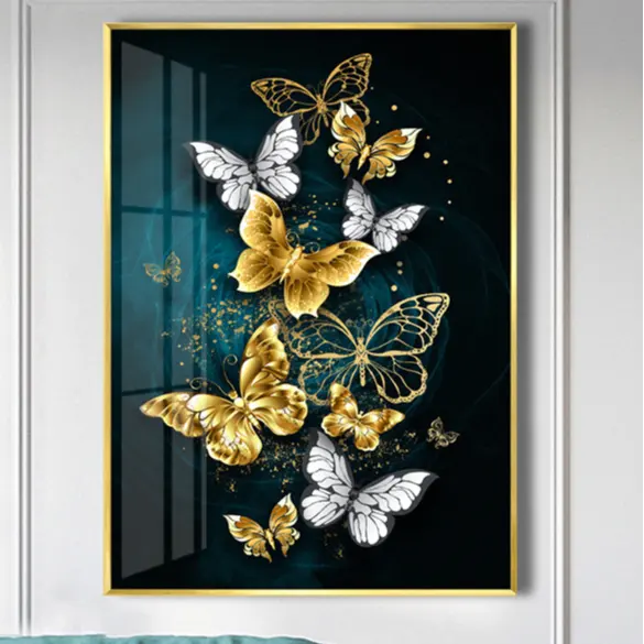 Arte de parede de porcelana cristal naturais, imagem decorativa moderna de luxo com luz cristal de porcelana para sala de estar