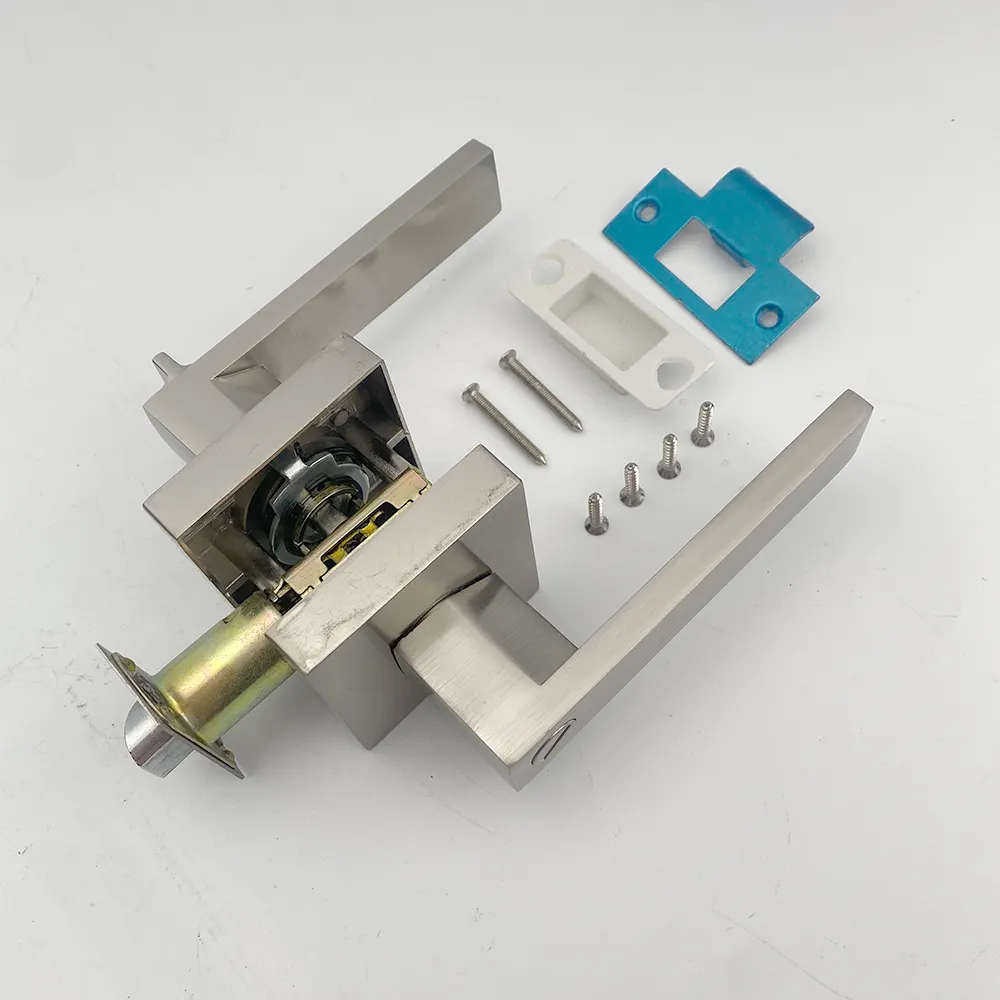Manija de bloqueo de pestillo Tubular DE PRIVACIDAD moderna Pasaje de entrada cuadrado interior Mecanismo de 3 pines Perillas de puerta de níquel satinado