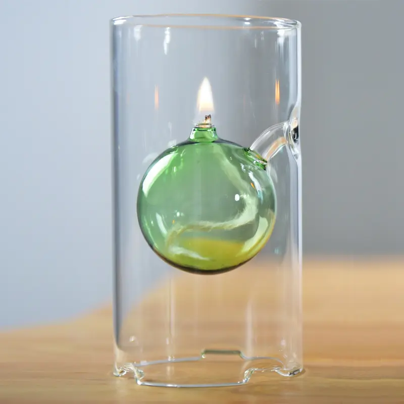 Lámpara de aceite moderna de vidrio de borosilicato alto personalizada para decoración del hogar hecha a mano con materiales de alta calidad