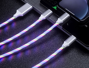 2025趋势蓝色格力红白1m USB a型至C LED 3A快速充电点亮数据线Usb C