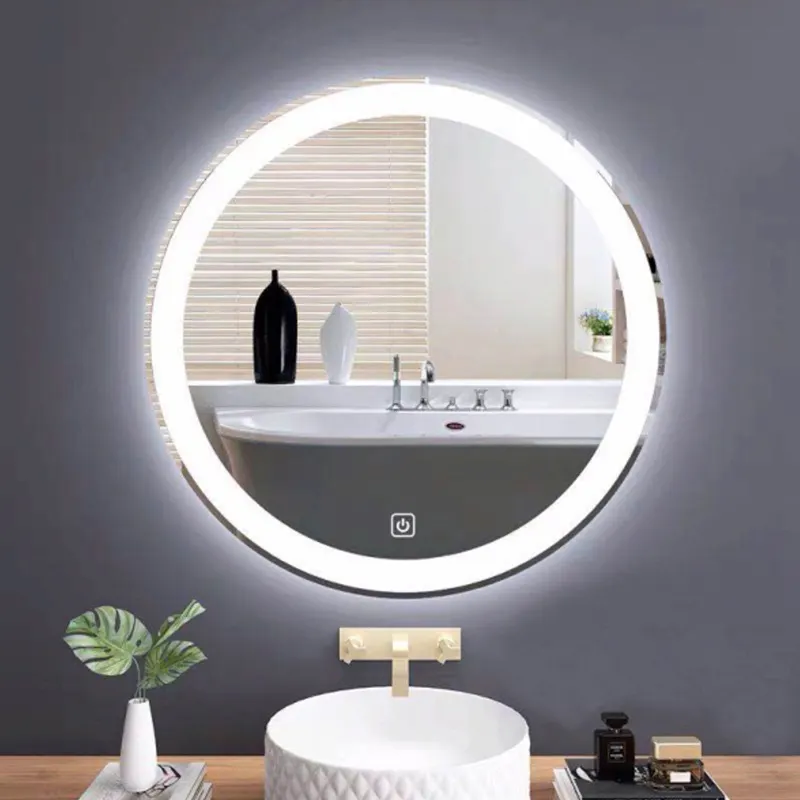 Toilet Hotel layar sentuh cermin besar antikabut mandi pintar Led antikabut cermin untuk kamar mandi