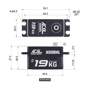 A50BHL agfrc Servo ดิจิตอลแบบไร้แปรงถ่านแรงบิด19kg .cm CNC Programmable สำหรับ1/12บนถนน | OEM